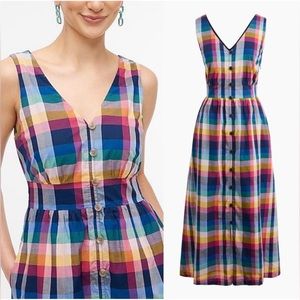 J Crew Mixed-Plaid Madras Midi Length Dress, Size 10.